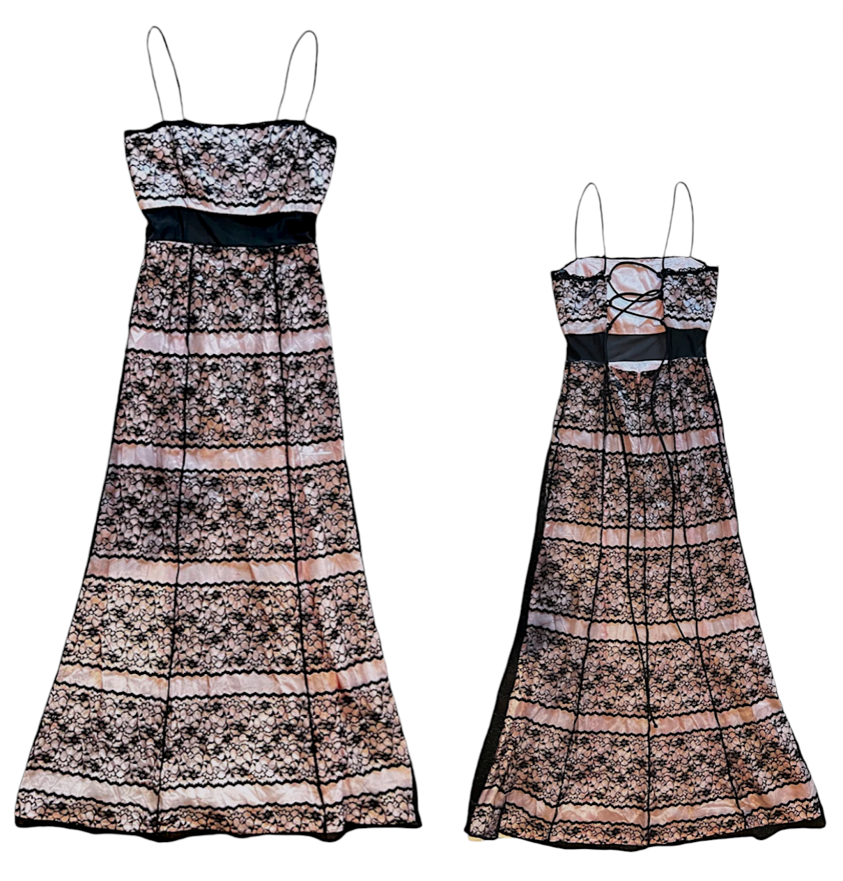 Black Pink Lace Maxi Dress (S)