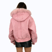 Pink Leather & Fur Bomber Jacket (M)