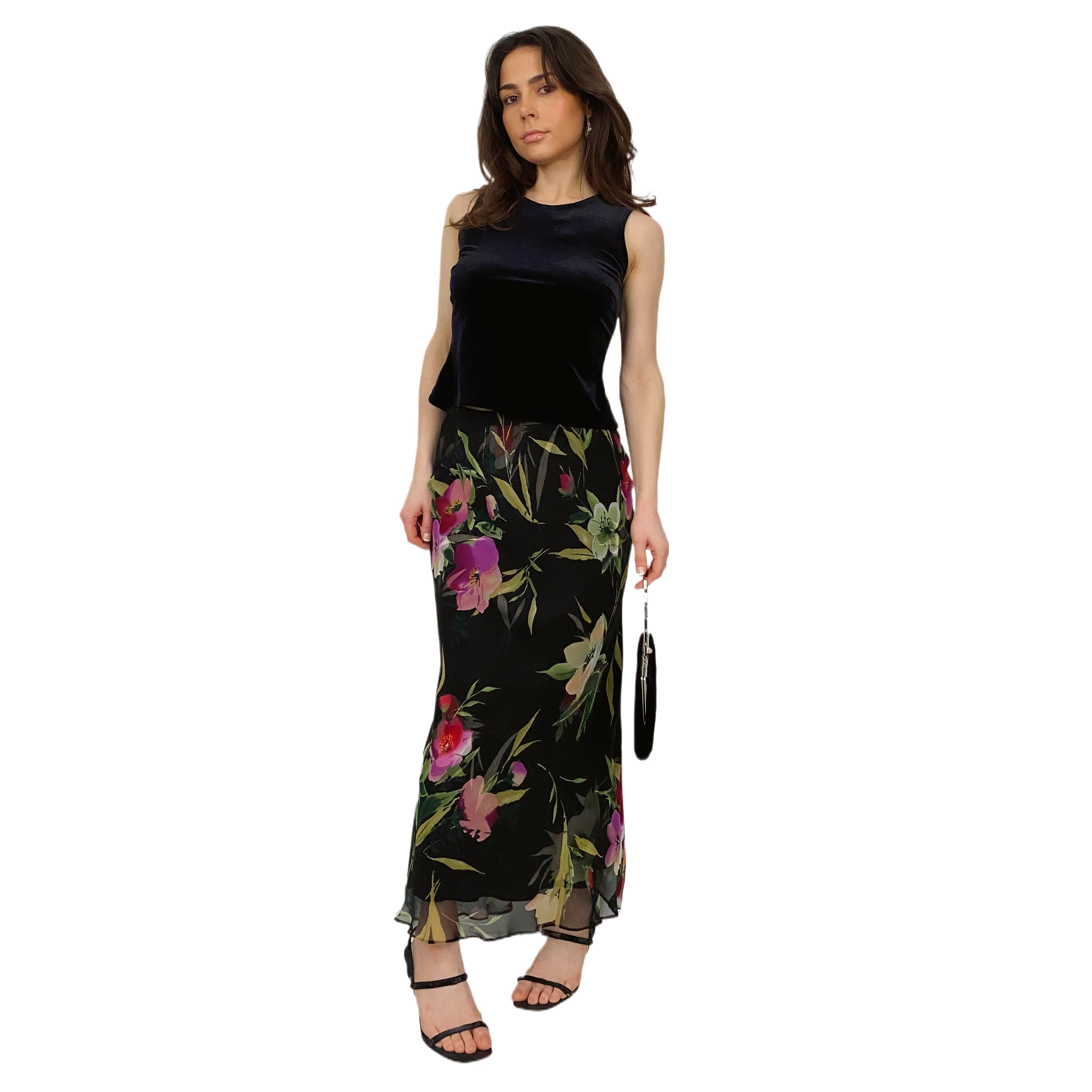 Silk Floral Maxi Skirt (S)