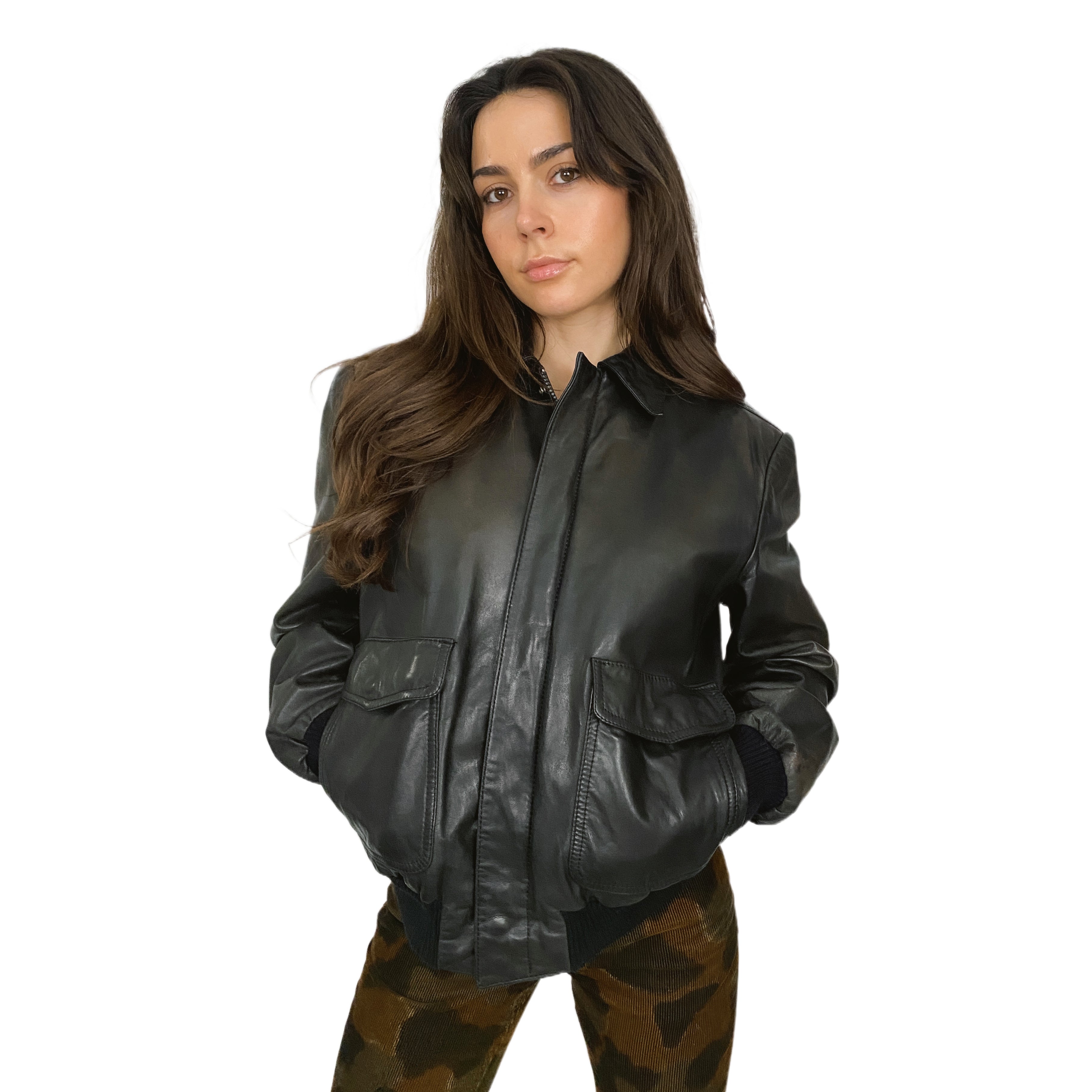 Vintage Black Oversized Leather Jacket (M)