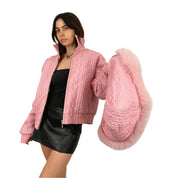 Pink Leather & Fur Bomber Jacket (M)