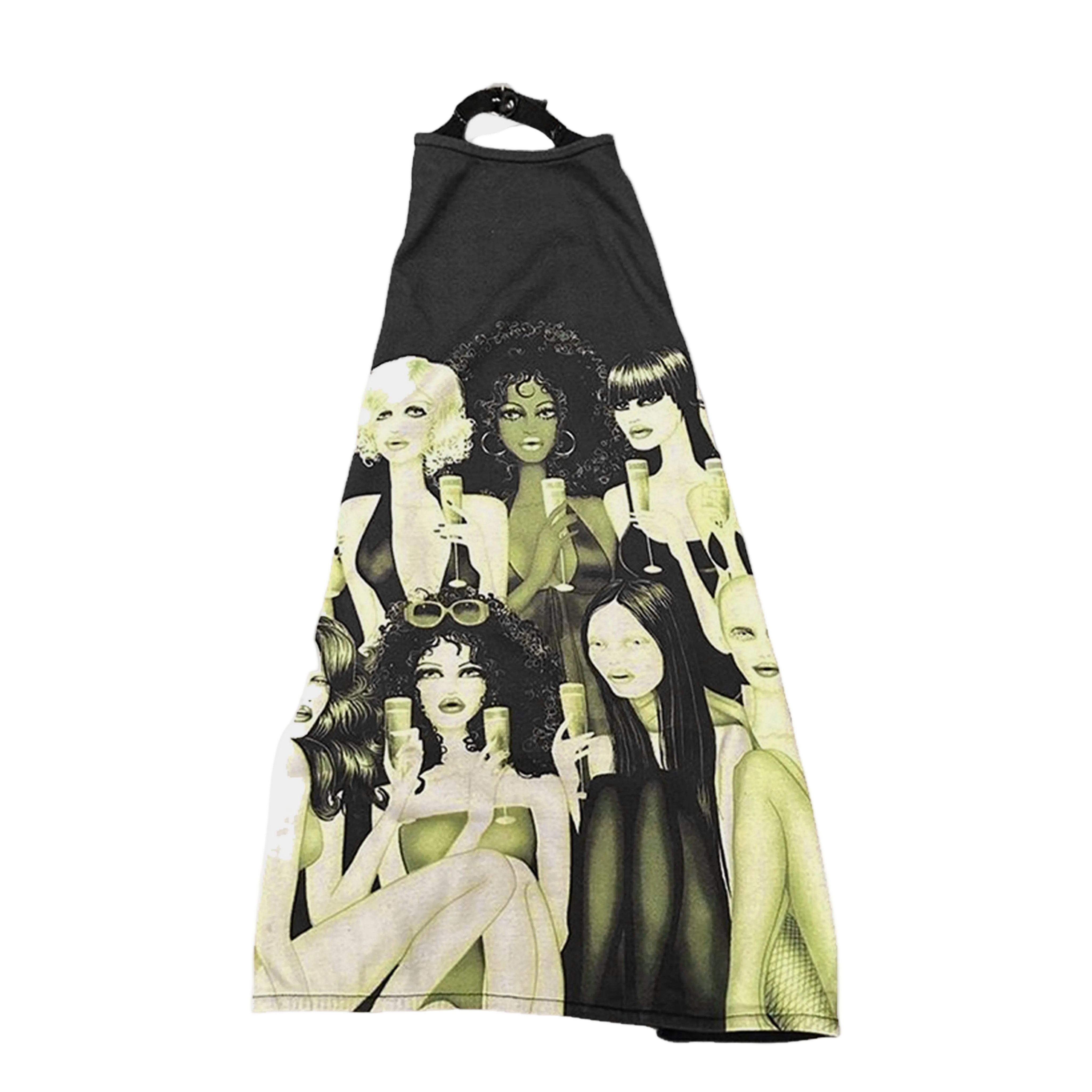 Custo Barcelona Girls Drinking Green + Black Halter Top (S/M)