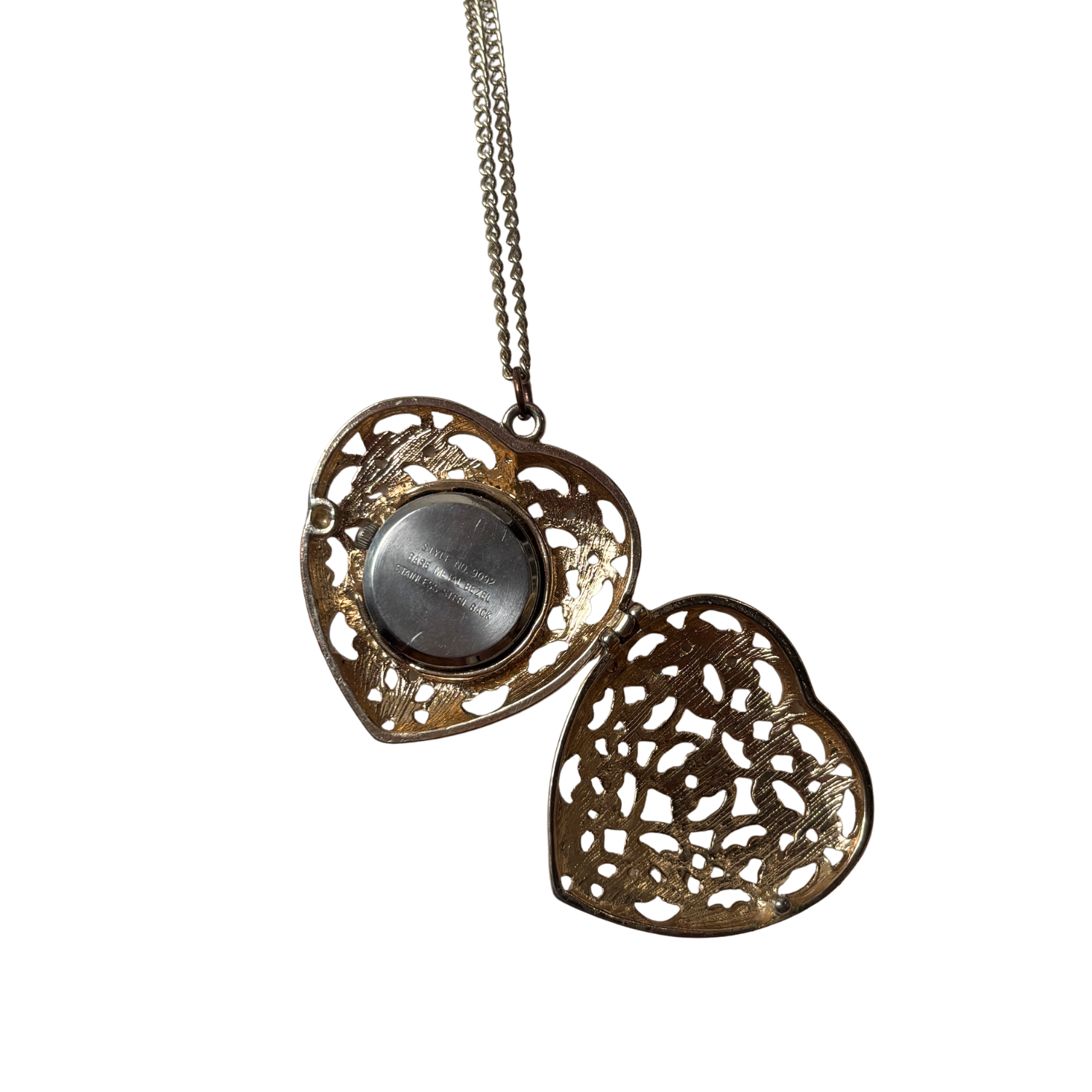 Ornate Cutout Heart Watch Necklace