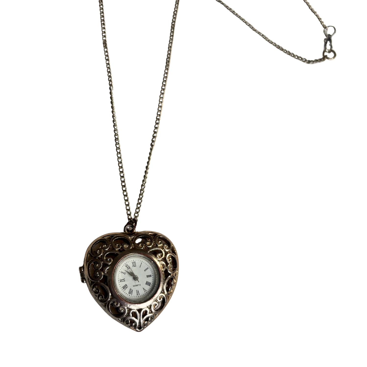 Ornate Cutout Heart Watch Necklace