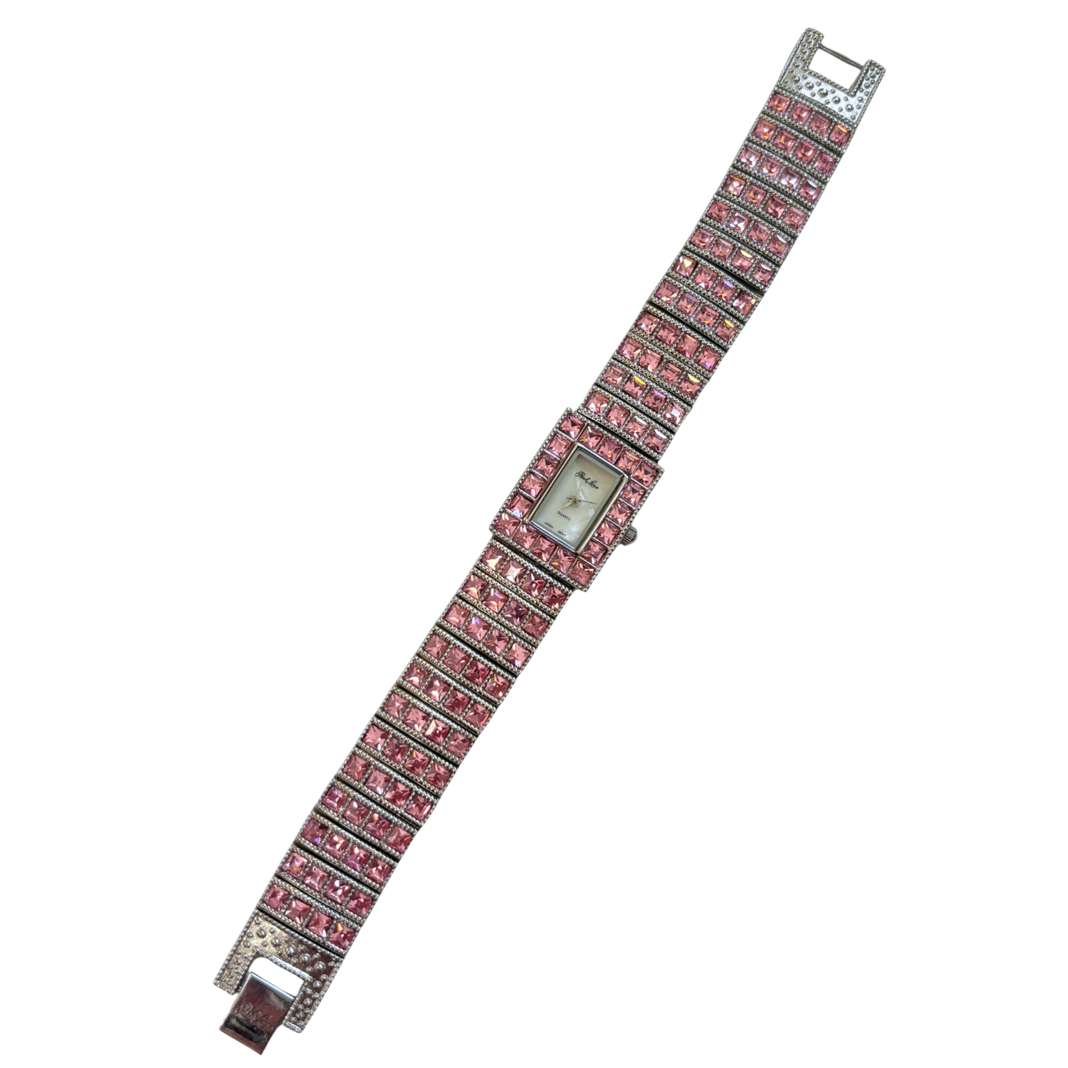 Quartz Vintage Y2K chunky pink rhinestone silver tone watch GUESS Pink Y2k Watch Wide Cuff Band Silver | Mercari main image 2