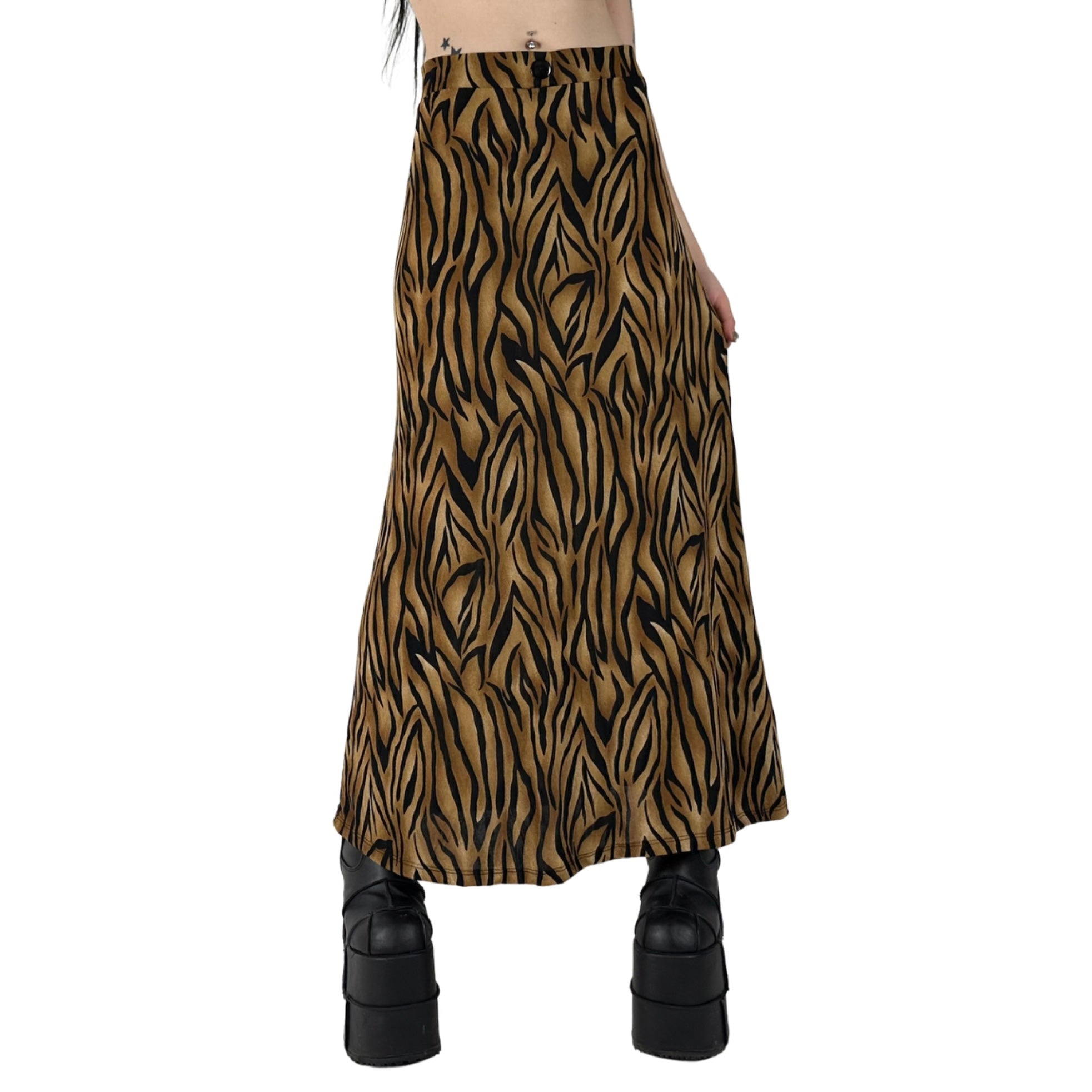 90s Slinky Tiger Print Maxi Skirt (S)