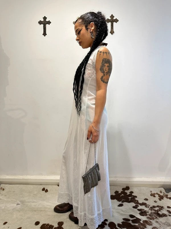 Vintage Coquette Maxi White Lace Night Gown (S/M)