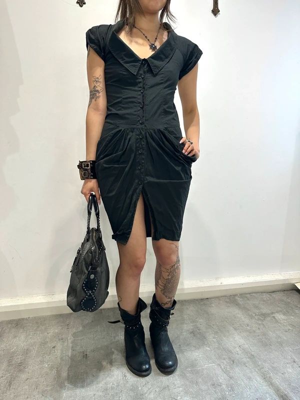 Vintage AllSaints Black Gothic Cotton Mini Dress (XS)