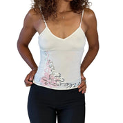 Italian vintage Y2K ivory sequin embroidered camisole top with floral design & spaghetti straps