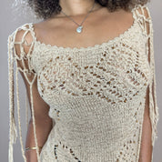 Vintage Crocheted Top with fringe and beads detailing (S/M)