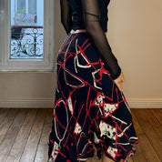 Vintage Abstract Print Mesh Skirt (S)