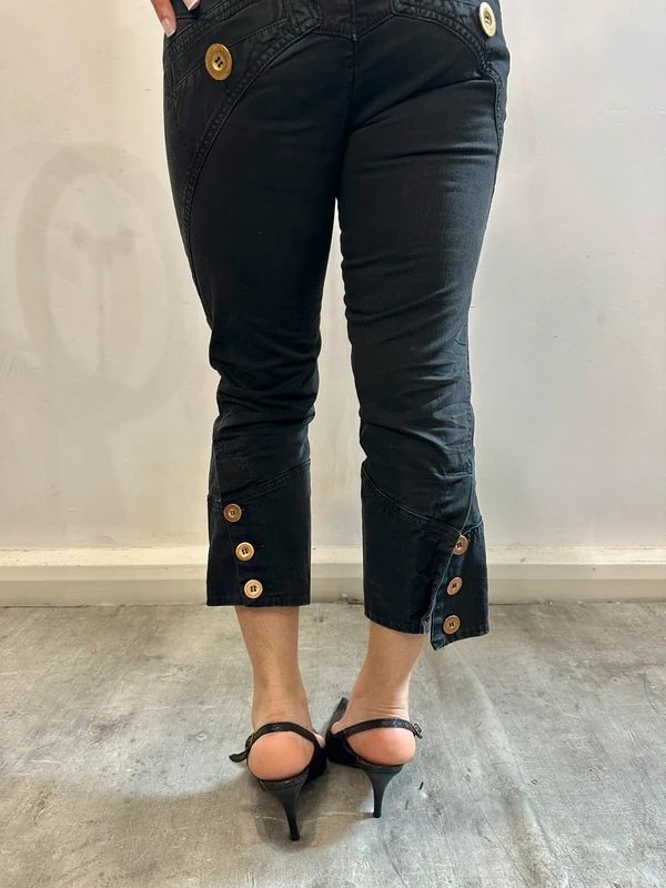 Vintage Italian Black Cotton Capri Pants (S)