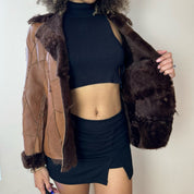 Vintage 90s Italian leather fur trimmed jacket (S)