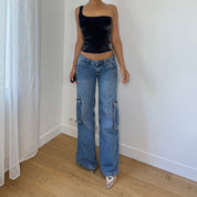 Vintage Italian One-Shoulder Metallic Top (M)