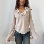 Vintage Italian Beige Mesh Ruffle Top (M)