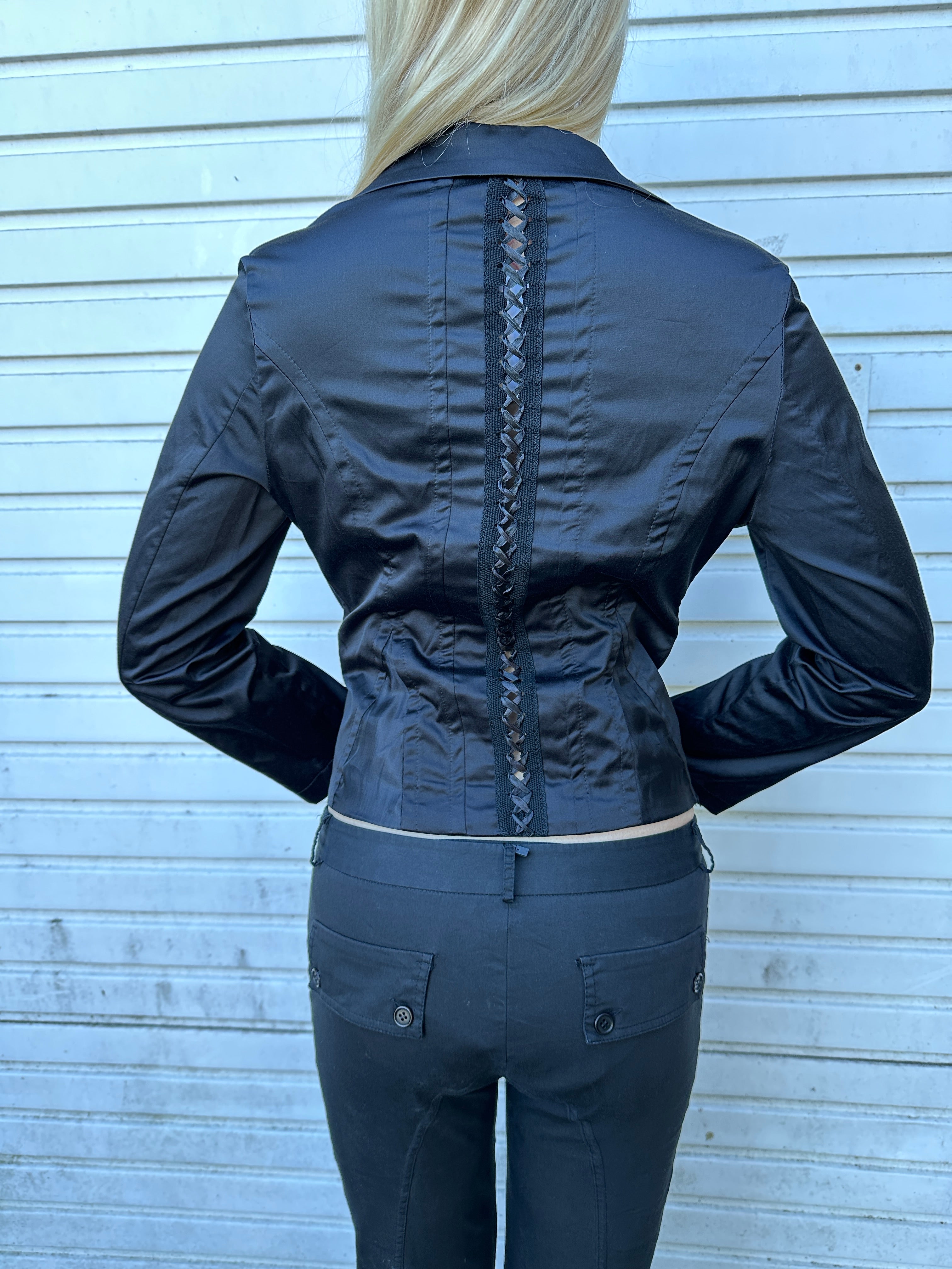 Vintage Italian Lace up Back Cropped Blazer Jacket (S/M)