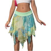 00s green paisley silk mesh mini skirt (XS/S)