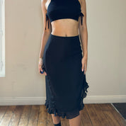 90s black asymmetric midi skirt (XS/S)