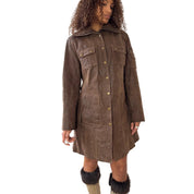 Vintage Brown Leather Button Front Coat (S)