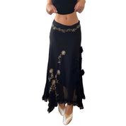Vintage French Black Mesh Maxi Skirt (S)