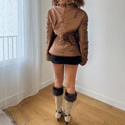 Vintage Italian Brown Jacket with Faux Fur Collar (S/M)