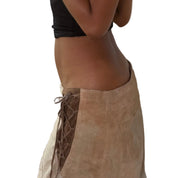 Vintage Italian Suede Leather Beaded Lace Up Skirt (S/M)