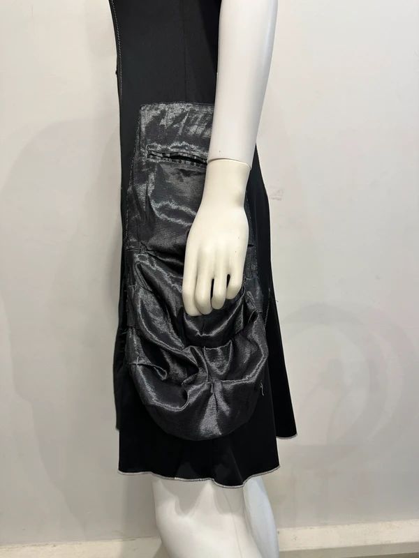 Vintage Parisian French Black Utility Midi Dress (S/M)