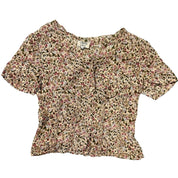 00s tan & pink Floral Print Fitted Blouse (S/M)