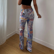 Vintage Graphic Print Pants French Y2K (XS/S)