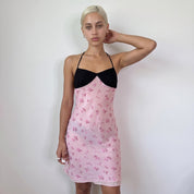 Vintage Pink Floral Silk Slip Dress (S)