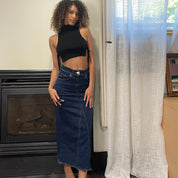 00s dark wash maxi denim skirt (XS)