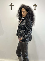 Vintage Italian Black Asymmetrical Zip Leather Jacket (M)