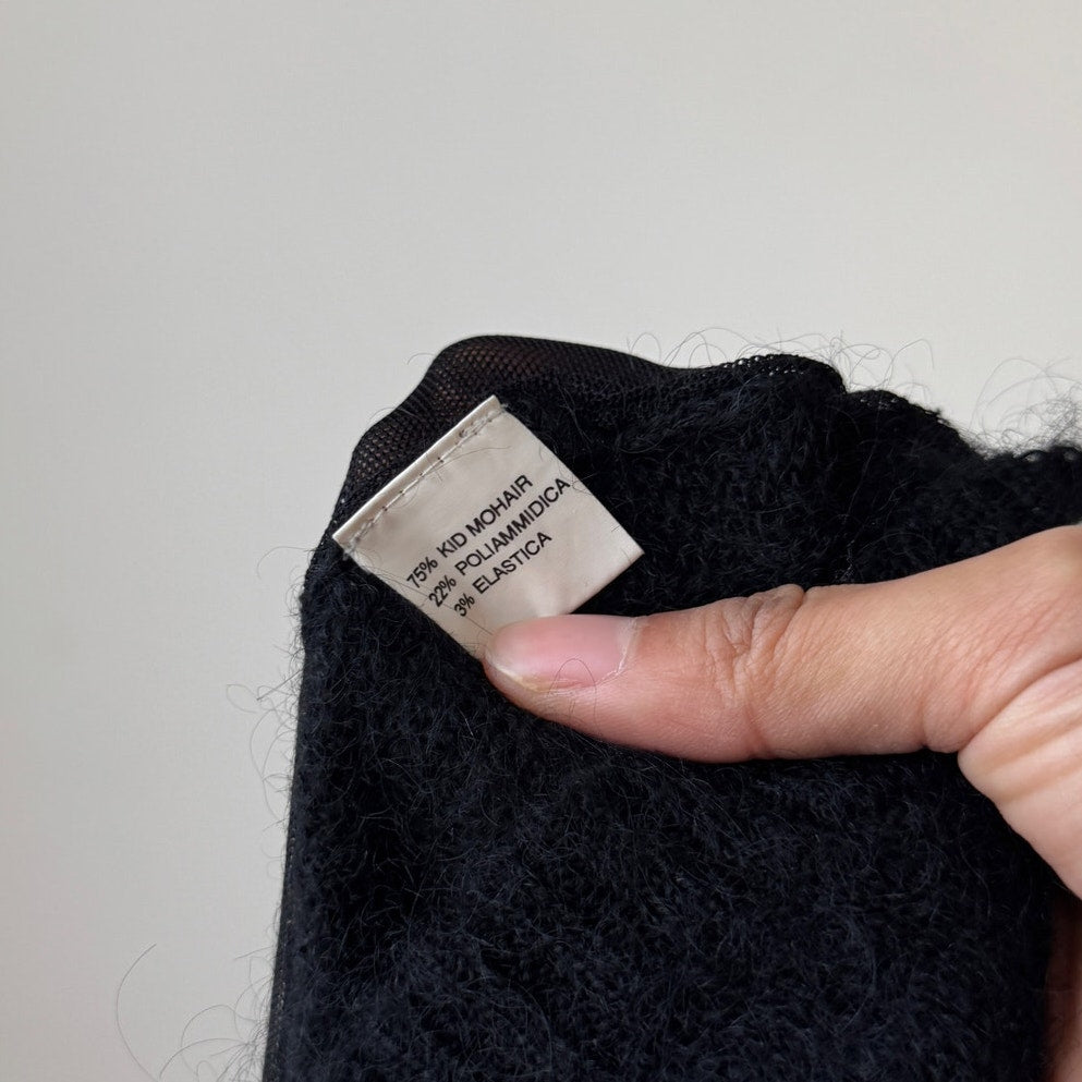 Vintage Black Sheer Mesh Beaded Mohair Top (S)