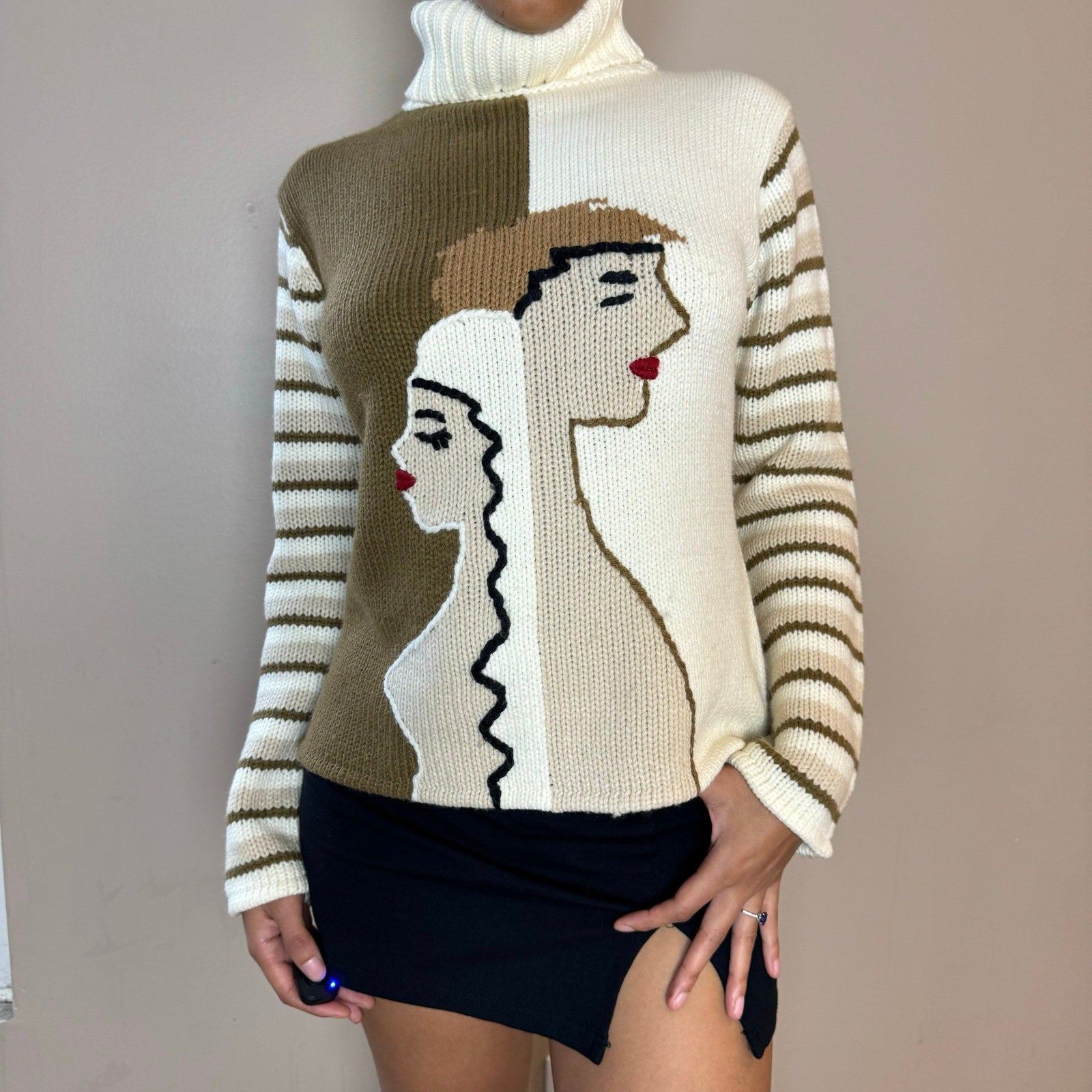 Italian Embroidered Knit with Faces (S/M)