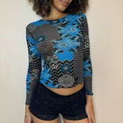 French vintage geometric mesh long sleeves (XS/S)