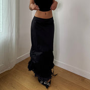 Vintage Black Ruched Maxi Skirt (S) ⠀