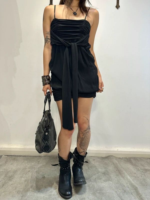 Vintage Designer Italian Avant Garde Black Mini Dress (S)