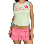 Angel Blue Ruched Graphic Tank Top (M)