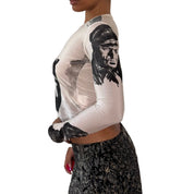 E-Play Italian Vintage White Black Red Pop Art Graphic Slinky Long Sleeve Top