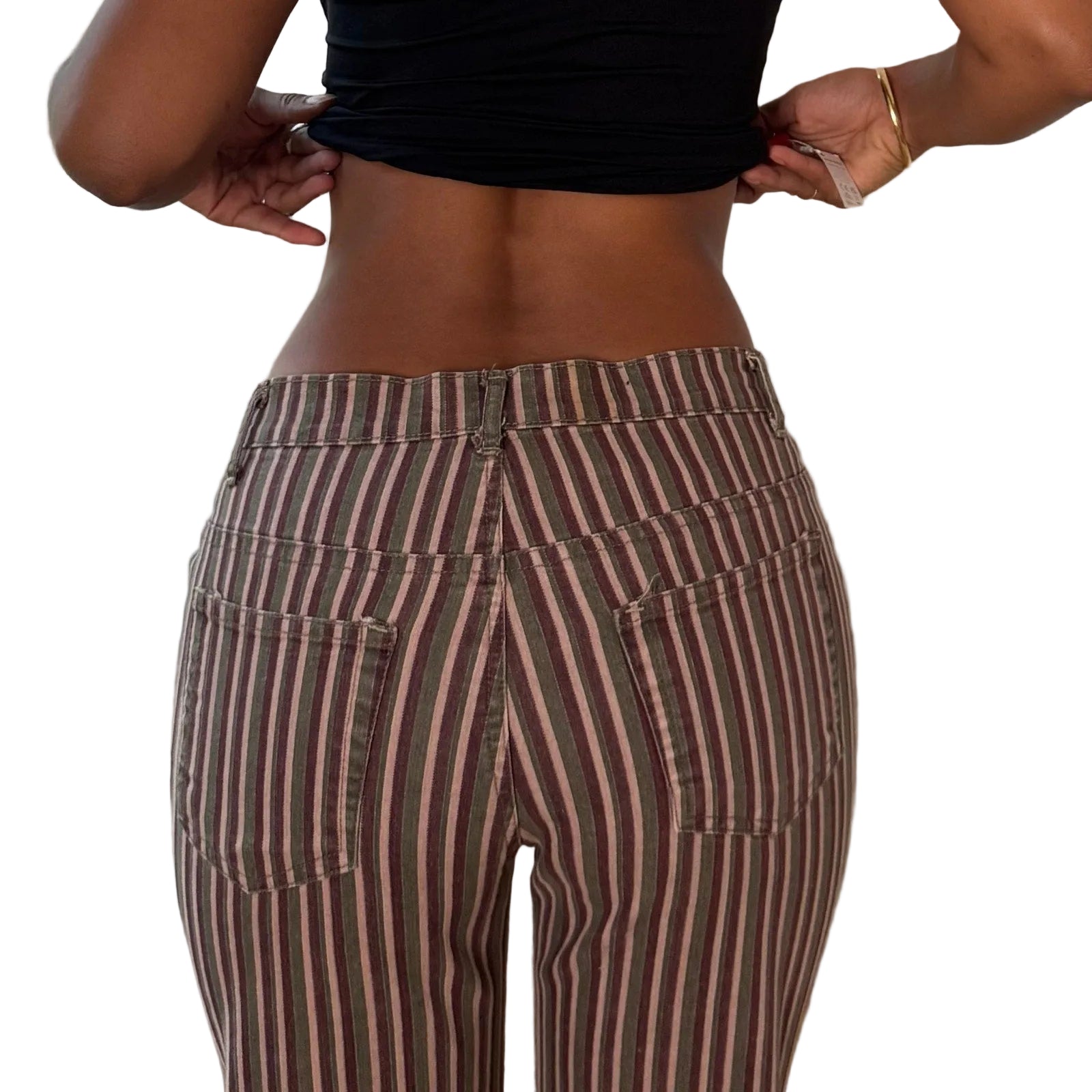 Vintage Euro Striped Low Rise Flare Jeans (S)