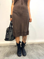 Vintage 90s Italian Linen Ruffle Midi Dress (S/M)