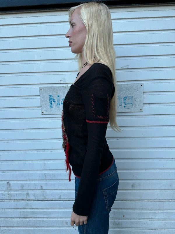 Vintage Save the Queen! Black Medieval Embroidered Knit Longsleeve (S)
