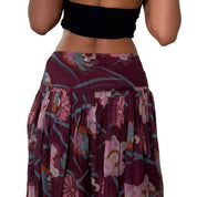 Vintage Sisley Burgundy Floral Silk Mesh Skirt (S) ⠀