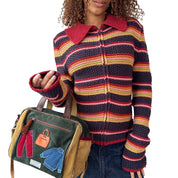 Vintage Onyx Italian Striped Knit Zip Cardigan (S/M)