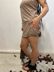 Vintage Brown Sleeveless Button up Mini Dress (S)
