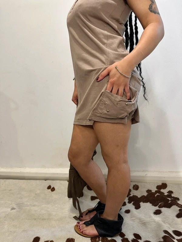 Vintage Brown Sleeveless Button up Mini Dress (S)