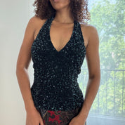 Vintage Sequin Silk Halter Top (M)