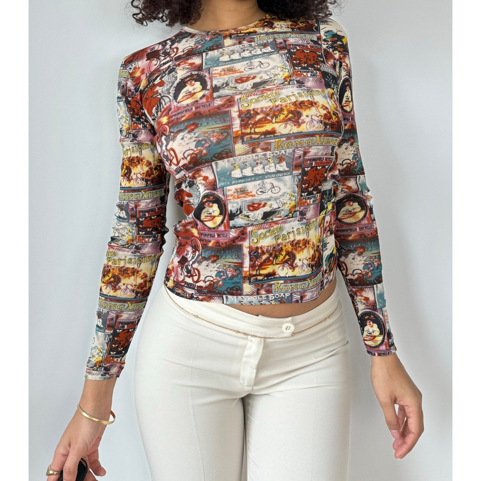 Vintage Graphic Mesh Blouse (S)