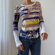 Vintage Abstract Print Mesh Top (S/M)