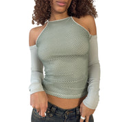 Italian Vintage Sage Slinky Top Off the shoulders (S)
